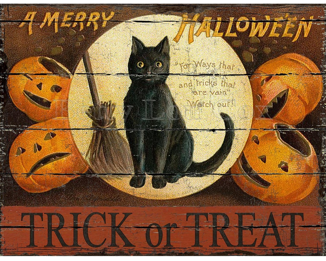 Pumpkin Print , Black Cat , Halloween , Vintage , Trick or Treat ...