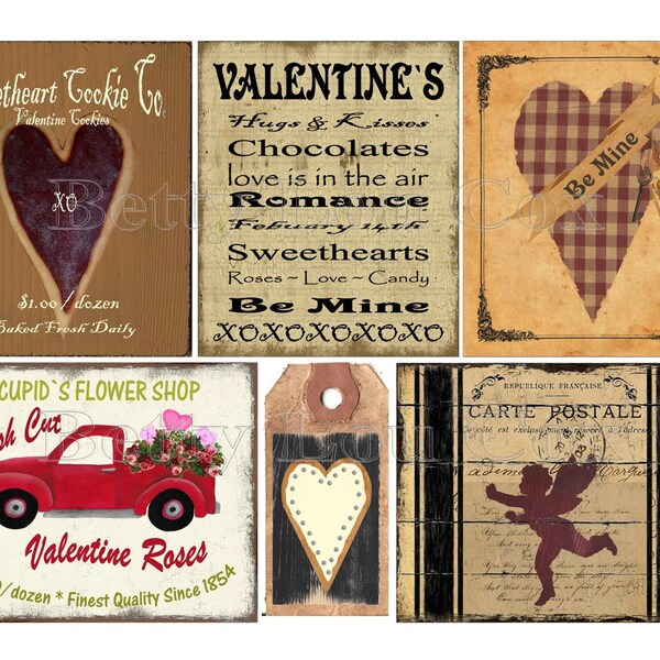 Valentine labels for pantry jars cans crocks bottles tins boxes , DIY Gift , Primitive , Junk Journal , Scrapbooking , Red Pickup Truck