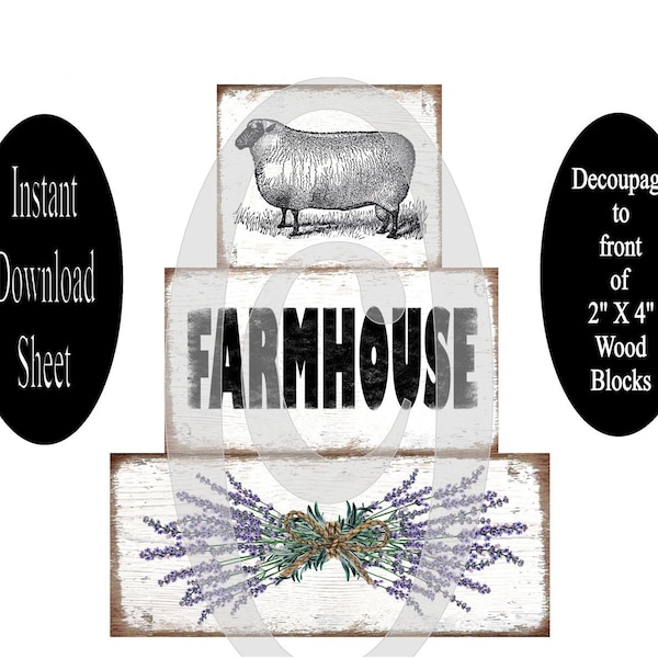 Sheep printable , Instant Download , French Country , Lavender , wood sign , 2X4 Blocks , Digital Jpg , Farmhouse , Cottage Chic , DIY