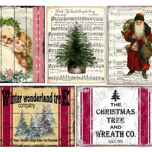 Christmas Labels Printable , Santa and Tree Ads Music Sheets for pantry jars cans crocks bottles tins boxes , Vintage , Cards , DIY Gift