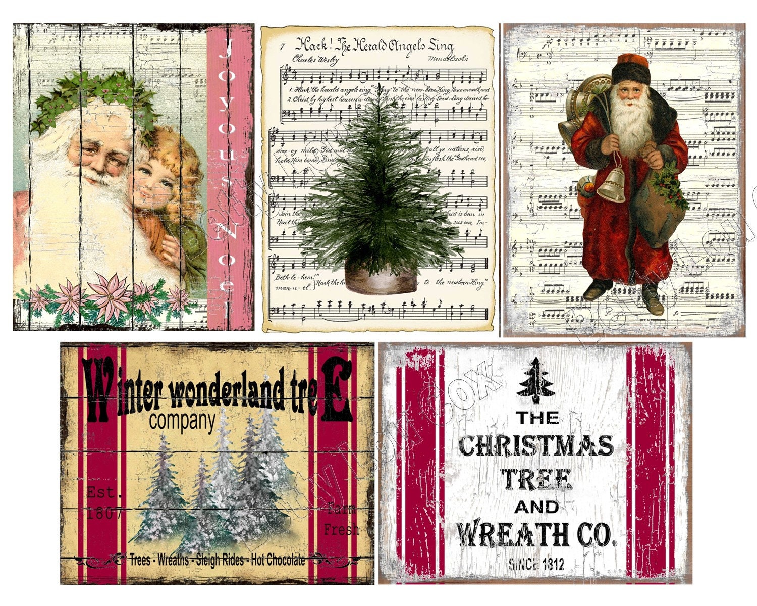 Christmas Labels Printable Santa and Tree Ads Music Sheets for Pantry
