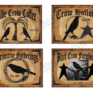 Primitieve kraaienlabels voor voorraadpotten blikjes crocks flessen blikken dozen, junkjournaal, scrapbooking, doe-het-zelfcadeaus, Prim, kussentransfers