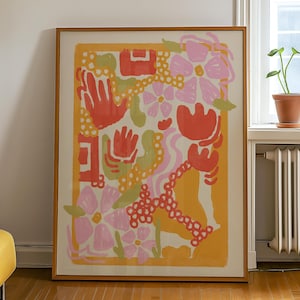 Kleurrijke &quot;Floral&quot; Poster, planten, bloemenpatroon, kleurrijke kunst aan de muur, bloemdessin, kunst voor bloemenliefhebbers, bloemillustratie