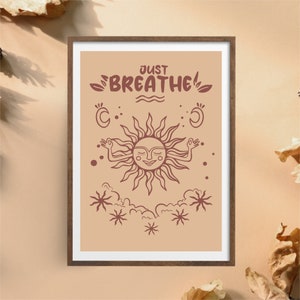 Poster vintage "JUST BREATHE" Spirito Yoga, Poster consapevolezza, Arredamento Zen, Stile Boho, Regalo, Calma, Arte della Meditazione, Arredamento Rilassamento