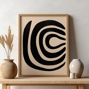 Organic Beige Black Art, Abstract Art, Japandi, Beige Art, Mid Century Modern, Minimalist, Digital Download