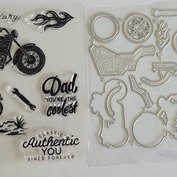 You Are Legendary Motorcycle Clear Stamp & Metal Cutting Die Set Greeting Card Making Scrapbook Bike Birthday Acrylic Cling Ink Party Invite