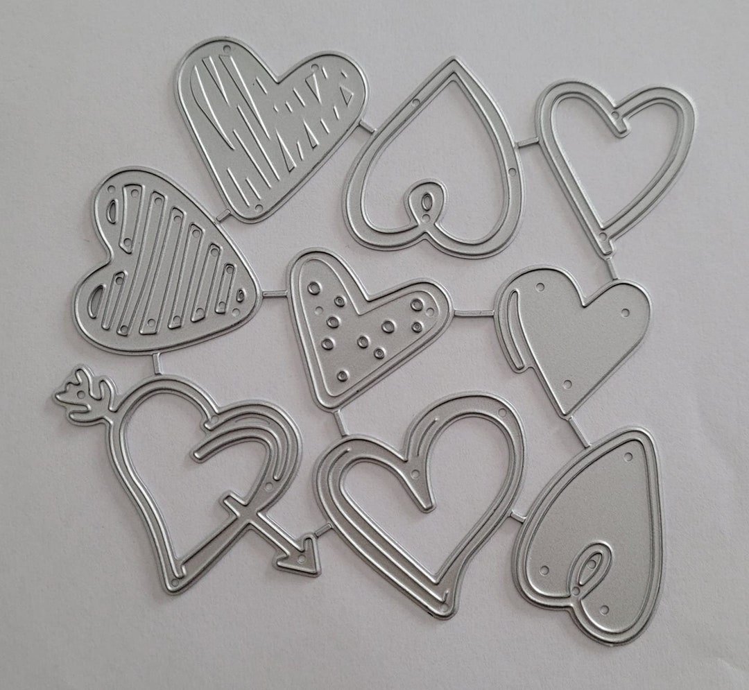 9 Piece Assorted Designs Hearts Metal Cutting Dies Greeting Card Making ...