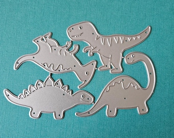 4 Dinosaurs Metal Cutting Die Greeting Cards Scrapbooking Die Cuts Animals Friendship Birthday Party Invitations Baby Shower Kids Zoo