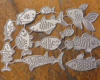 12 assorted Fish Metal Cutting Die Set Greeting Birthday Card Making Scrapbooking Craft Die Cuts Beach Party Invitations Animals Fishing