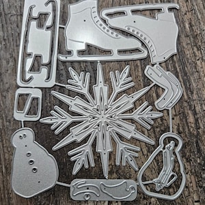 Winter Theme Metal Cutting Die Metal Cutting Die Card Making Scrapbooking Holiday Greeting Cards Ice Skate Snowman Snowflake Birthday Party