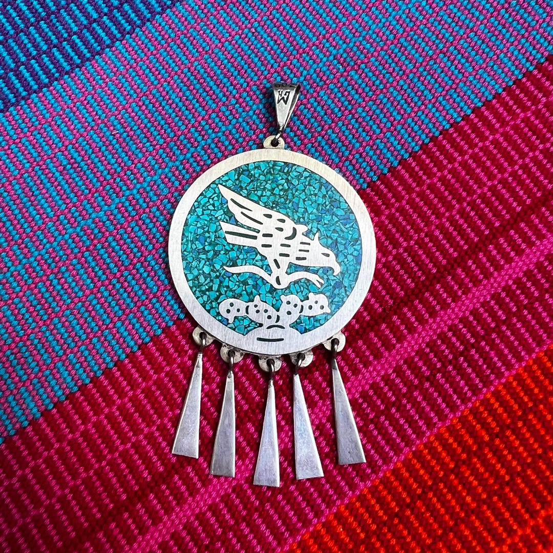 Aztec Mid Aztec Symbols Double Sided Mosaic Sterling Pendant Signed MGH Eagle 3 ...