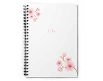 Cute Lined Spiral Notebook Pink White Cherry Blossom 2024