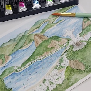 Aquarelle Rio de Janeiro Brésil Aquarelle peinte à la main Rio de Janeiro Brésil