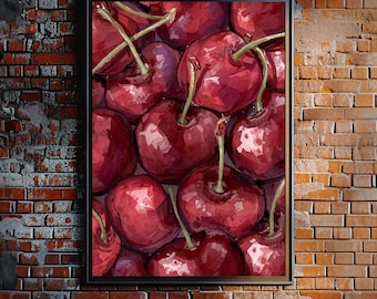 Watercolor Cherry Print | Pink Coquette Kitchen Decor (Digital Download)
