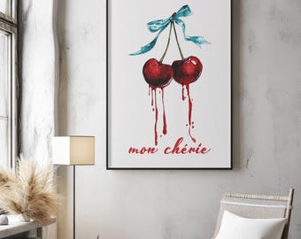 Decoración mural estilo cerezo gótico / Decoración imprimible Dark Coquette (descarga digital)