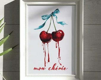 Gothic Cherry Wall Art | Dark Coquette Printable Decor (Digital Download)