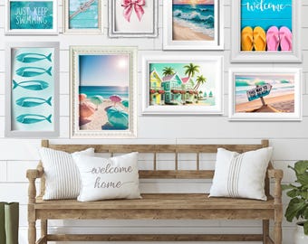 Kunstprintset kuststrand: nautische galerijmuur (digitale download)
