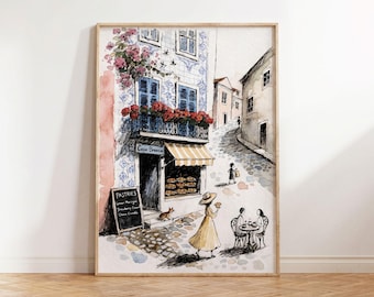 Portuguese Pastry Shop Watercolor Print | Warm Mediterranean Kitchen Wall Art (Digital Download)