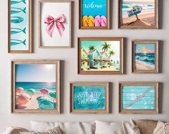 Kunstprintset kuststrand: nautische galerijmuur (digitale download)