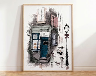 Edinburgh Tea Room Watercolor Print | Cozy Dark Academia Kitchen Decor (Printable)