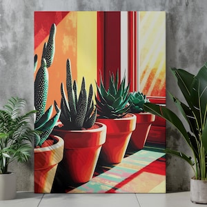 Kaktus Wand Kunst zum selbst ausdrucken: Wüsten Pflanze Dekor - Sonnenlicht Plakat, moderner Boho Kaktus Kunst Download, Digitaldruck, Home Office