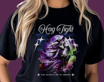 Women's 'Hag Tight' Witch Revolution T-shirt | Neon Nebula Witch Tee
