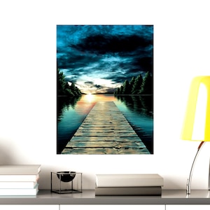 Friedlicher See Leben Wandkunst: Mattes Kunstplakat - Gelassene Natur Wandkunst, Friedliche Wasserlandschaft Druck, entspannende Wohnkultur, Büro Wandkunst