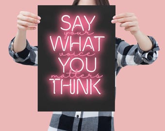 Pink Neon Feminist Art Print: Motivational Wall Decor (Downloadable)
