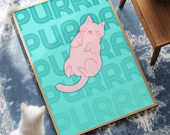 Hand-Drawn Cat Art Print: Whimsical Cat Lover Wall Decor (Digital Download)