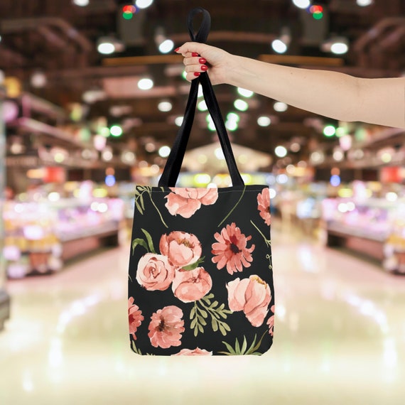 Floral Tote Bag Black and Pink Flower Bag Women s Floral Shoulder Bag Stylish Shopper Trendy Reusable Grocery Tote Chic Floral Handbag Etsy Canada