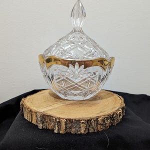 Vintage Fostoria Crystal Candy Dish with Gold Trim