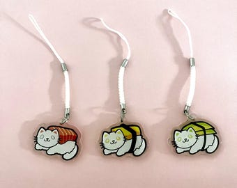 Original Sushi Cats Phone Charms (1.5" || 3cm) Nigiri Tamagoyaki Tamago Avocado Japanese Food | Acrylic Keychains