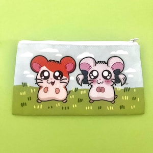 Hamtaro Bijou Canvas Pencil Case Pencil Holder 4&quot;x7” || 10cmx18cm Hamtaro Bijou Hamsters Hamster Ham Ham 2000 Cartoons Anime Chibi Gift Idea