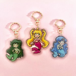 Mermaid Melody Acrylic Keychain Acrylic Charm 2.5&quot; || 6cm Lucia Hanon Rina Magical Girls Mermaids 2000 Cartoons Anime Cute Chibi Gift Idea