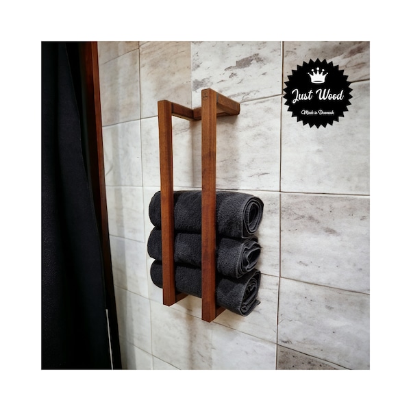 Towel Holder for Wall - Bathroom Organizer - Handtuchhalter - Bathroom Storage - Towel Rack - Wall Rack - Solid Mahogany - Towel Storage