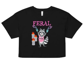 Weird Feral Raccoon Shirt Crop Top, Raccoon Lover T-Shirt, Animal Gift, Live Fast Eat Trash