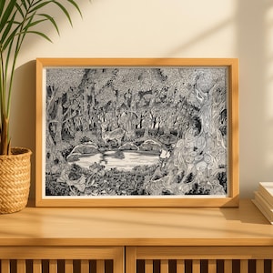 Forest - Art Print/Original Wall art/Office Decor/Room Art/Black & White/Kitchen/Bathroom/Line Illustration,