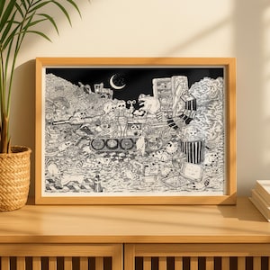 Cute Racoon Art Print - Original Wall Art/Office Decor/Room Art/Black & White/Quirky/Fun Animal Art