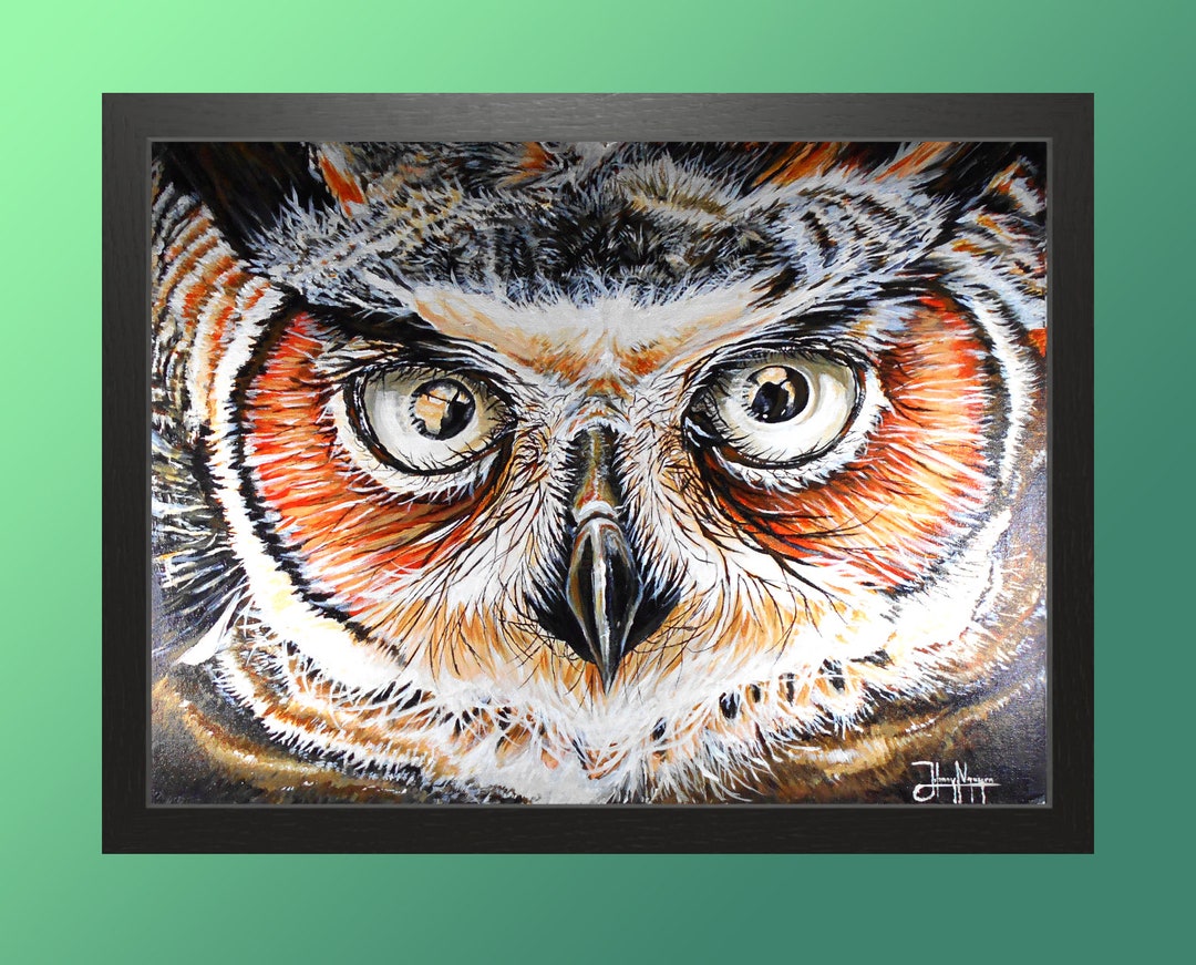 Great Horned Owl Print/original Wall Art/office Decor/room Art/orange