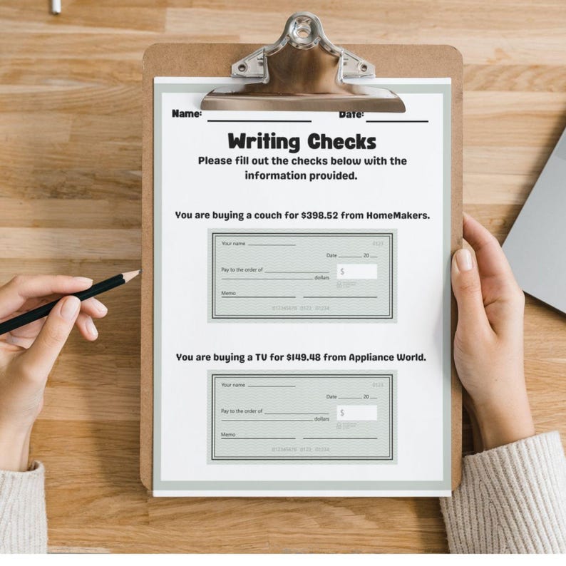 FUN WORKSHEET! Writing Checks Money Management for Children With FIVE ...