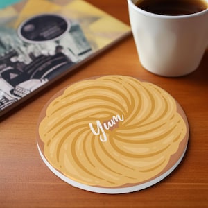 Set of Biscuit Coasters – Cute Food Design Drink Coasters | MDF Cork Round Coasters | Coffee & Tea Gift | FREE Shipping