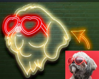 Custom Dog Portrait Neon Sign - Pet Portrait Custom LED Neon Sign, Custom Pet Neon signs, Puppy Neon Light Wall Sign