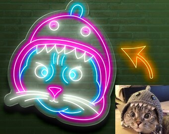 Custom Cat Portrait Neon Sign - Pet Portrait Custom LED Neon Sign, Custom Pet Neon signs, Kitten Neon Light Wall Sign