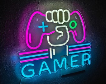 Gamer Neon Sign, Gamepad Shaped LED Neon Sign for Gamer Room Decor, Gaming Neon Sign for Boys Room Decor, Neon Gaming Sign Wall Decor