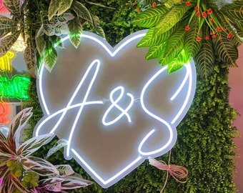 Custom Wedding Last Names Neon Sign, Custom Wedding Neon Sign, Love Heart Initials Neon sign, Engagement Party Neon sign, Bride Sign