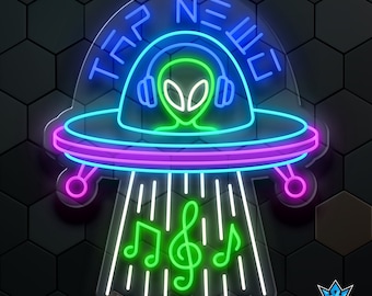 Custom Alien Neon Sign | DJ neon sign Neon Light  | Dj Name Neon Led Sign  |  Alien Home Decor Neon  |Custom Colorful Spaceship Alien Sign