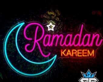 Personalized Happy Ramadan Neon Sign - Ramadan Kareem LED Neon Sign, Custom Ramadan decor Neon signs, Eid Mubarak Light Wall Sign