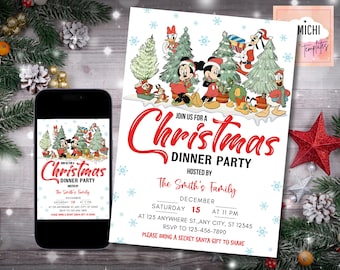 Mickey Mouse Christmas Dinner Invitation, Holiday Invite (Digital)