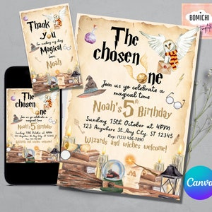 Editable The Chosen One Invitation, Wizard Birthday Invitation, Wizard Invitation, Magical Party Invite, FREE The Chosen One Thank You Tag