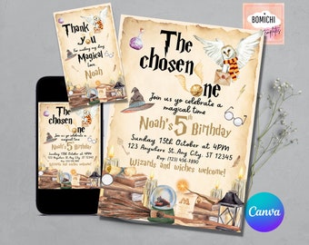 Editable The Chosen One Invitation, Wizard Birthday Invitation, Wizard Invitation, Magical Party Invite, FREE The Chosen One Thank You Tag